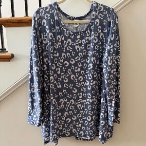 Sew In Love Blue Leopard Print Top - Size L